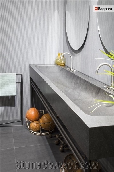 Carbon Grey Quartzite Bathroom Vanity Top, Farm Sink