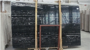 Silver Dragon Black Marble, China Portoro Marble Slabs Tiles