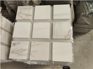 White Marble with Red Lines Mosaics