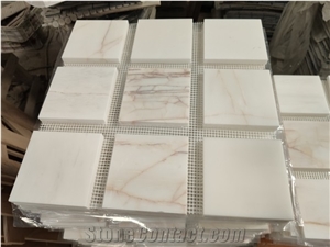 White Marble with Red Lines Mosaics