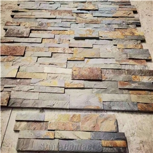 Yellow Rusty Slate Culture Stone Veneer, Stacked Wall Panels