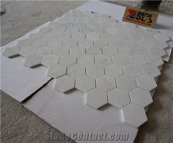 Hexagon Mosaic Carrara White Marble Premium Quality
