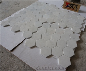 Hexagon Mosaic Carrara White Marble Premium Quality