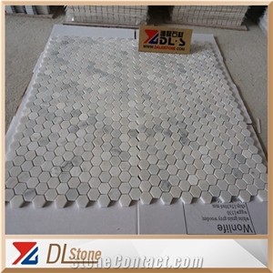 Honed Carrara White Marble Hexagon Mosaic Bathroom Tile