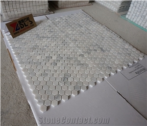 Honed Carrara White Marble Hexagon Mosaic Bathroom Tile