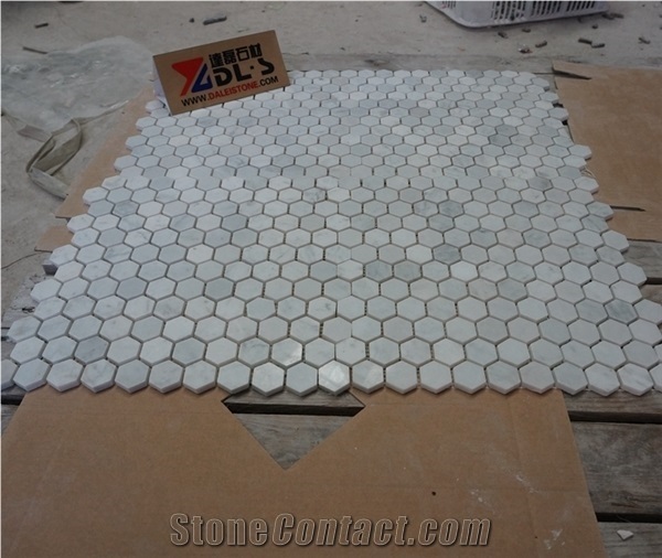 Honed Polished Carrara White Marble Hexagon Mosaic Tiles
