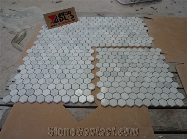 Honed Polished Carrara White Marble Hexagon Mosaic Tiles