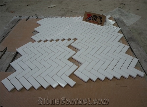 Premium Greece Thassos White Marble Herringbone Mosaic Tile