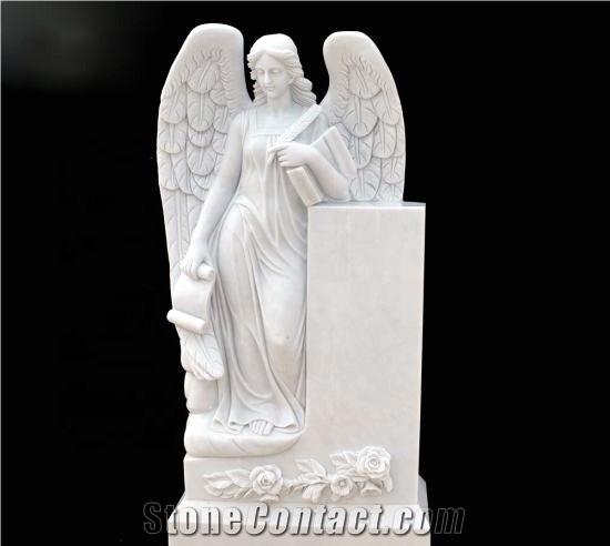 Angel White Marble Tombstone Carving Headstone Gravestone