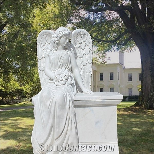 Angel White Marble Tombstone Carving Headstone Gravestone
