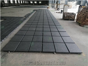 Angola Black Granite Wall Cladding Floor Tiles Flamed