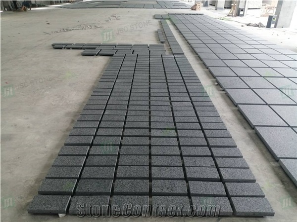 Angola Black Granite Wall Cladding Floor Tiles Flamed