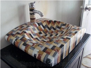 Art Mosaic Sink Marble Basin Pretty Design Customized Size