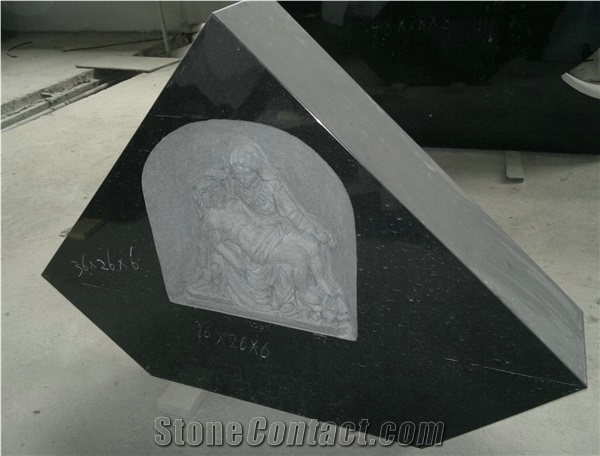 Black Granite Headstone Engraved Tombstone Monument