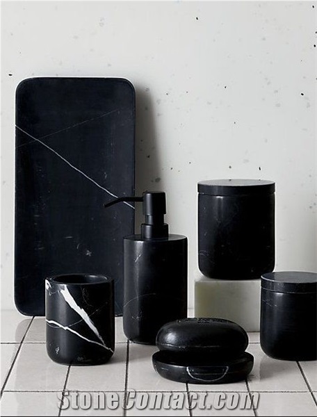 Modern Black Marble 5 Piece Bathroom Accessories Set Stone from China 