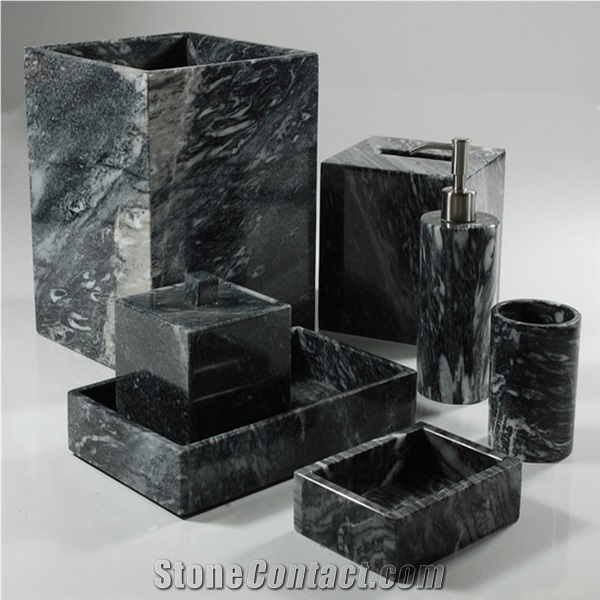 Black Handcrafted Marble Bathroom Accessories