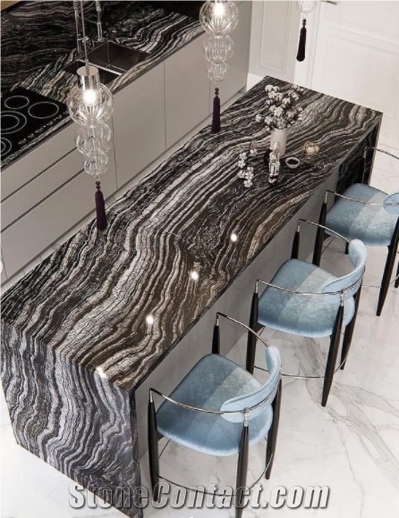 Black Wooden Marble Slab Booking Match Wall Panel