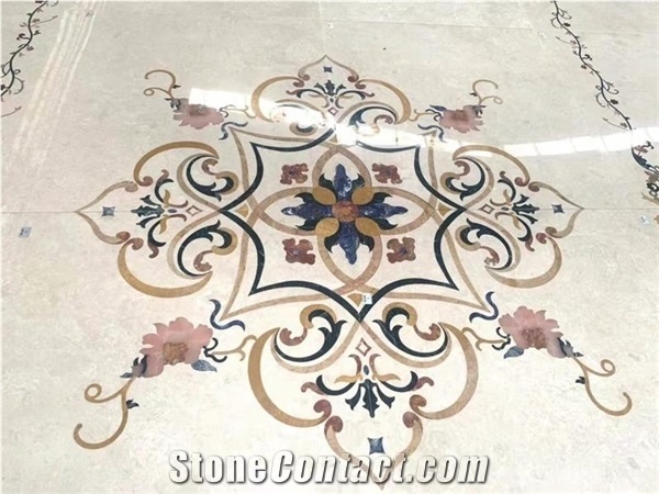 Customized Design Of Water Jet Medallion with Natural Marble
