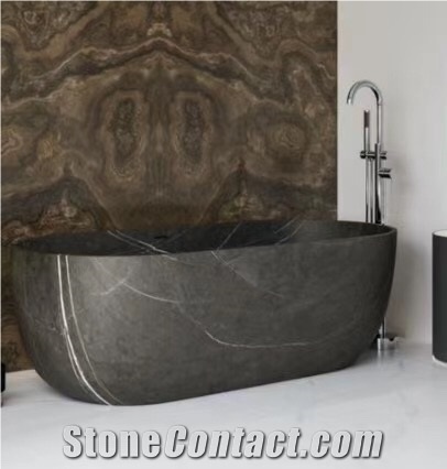 Dark Color Black Marble Bathtub New Design Interior Deco