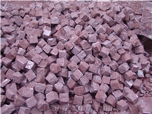 G666 Red Porphyry Cobble Stone Paver Cube Stone