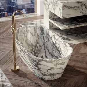 Natural Stone White Marble Bathtub Customized Size
