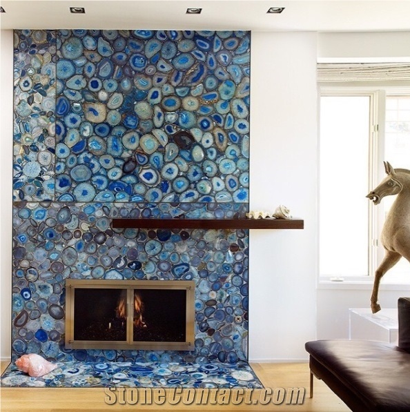 Semiprecious Stone Gemstone Blue Agate Tile Slab