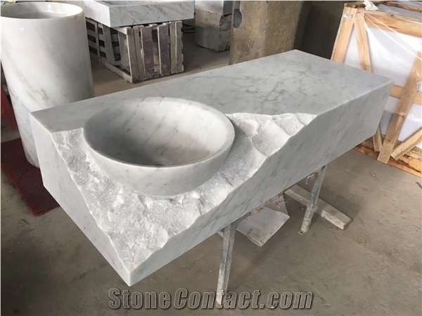 Standing White Marble Sink Basin Vanity Top for Hotel Villa