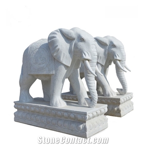 White Marble Garden Street Elephant Animal Sculpture