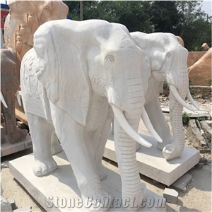White Marble Garden Street Elephant Animal Sculpture