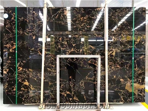 Black Portoro Marble Golden Veins Slabs & Flooring Tiles