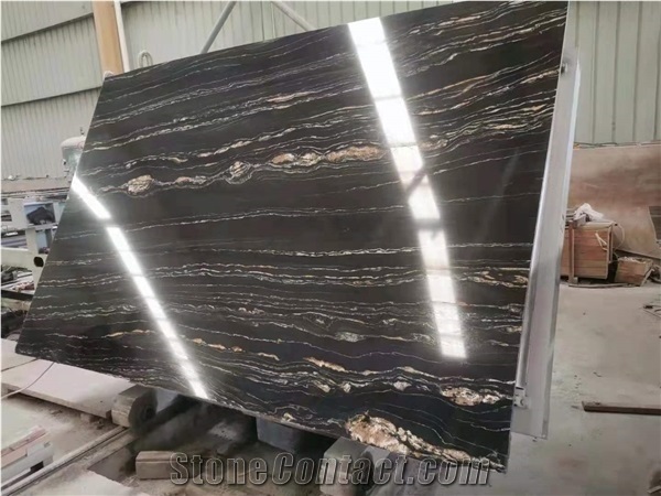 Cosmic Black Marble Golden Veins Slabs & Flooring Tiles