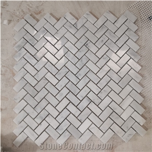 Carrara White Herringbone Marble Mosaic Wall Tile