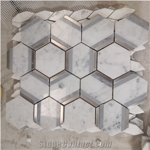 Carrara White Marble Hexagon Mosaic Kitchen Bathroom