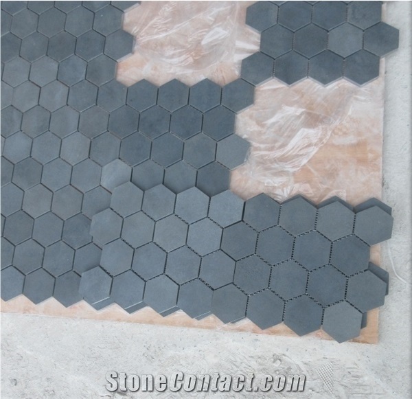 China Basalt Mosaic Tiles, Hone Black Basalt Hexagon Mosaic