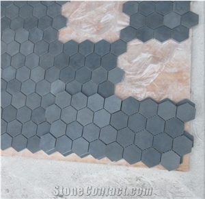 China Basalt Mosaic Tiles, Hone Black Basalt Hexagon Mosaic