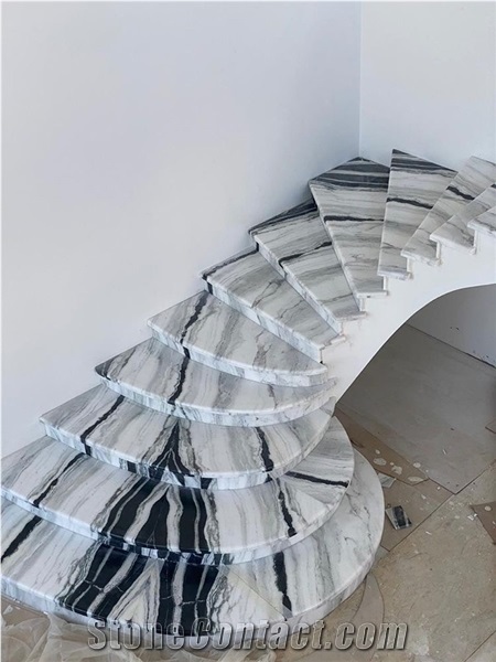 China Panda White Bookmatch Marble Steps Stair Tread