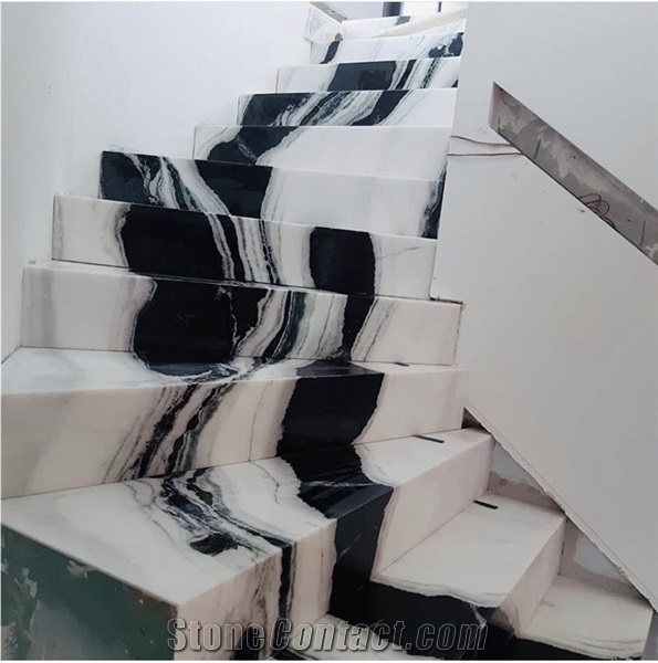Natural Stone Stairs Design White Panda Marble Steps