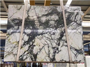 Polished Honed Clivia Marble with Green Veins Slab