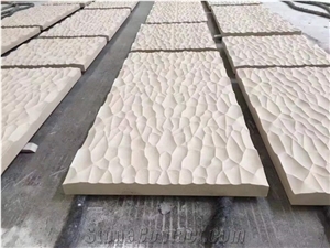 Split Face Beige Limestone Tiles Wall Cladding Mushroom