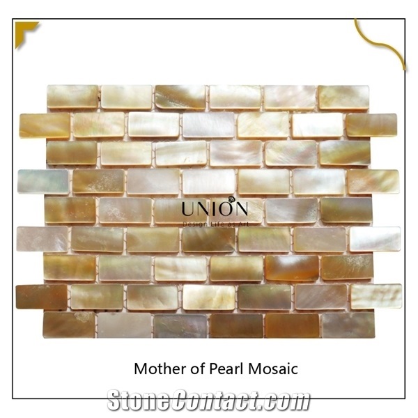 Gold Yellow Mother Of Pear Mosaic Tiles Backsplash with Net