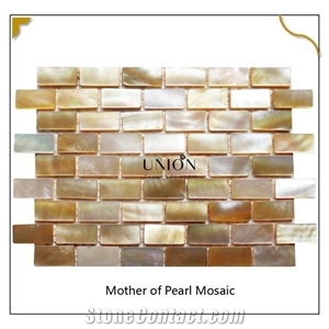 Gold Yellow Mother Of Pear Mosaic Tiles Backsplash with Net