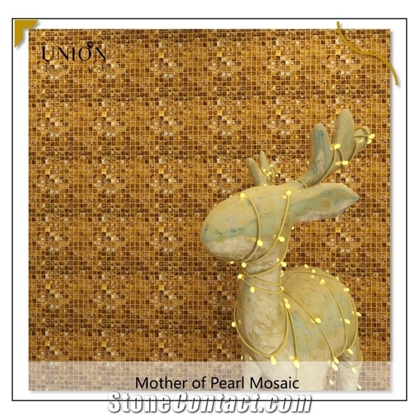 Indoor Wall Decoration Material Mop Dyed Gold Color Mosaic