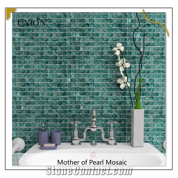 Natural Dyed Ocean Green Wall Covering Seashell Mosaic Tiles