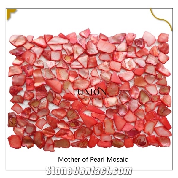 Natural Shell Mosaic Dyed Red Pieces Wall Tiles for Decora