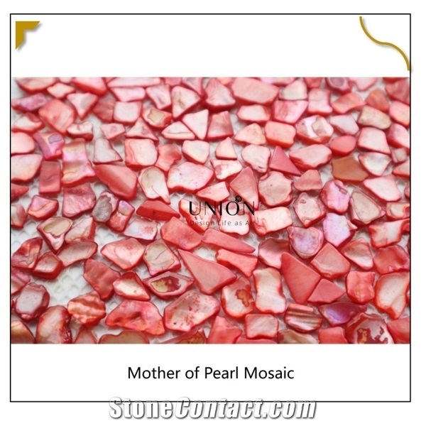 Natural Shell Mosaic Dyed Red Pieces Wall Tiles for Decora