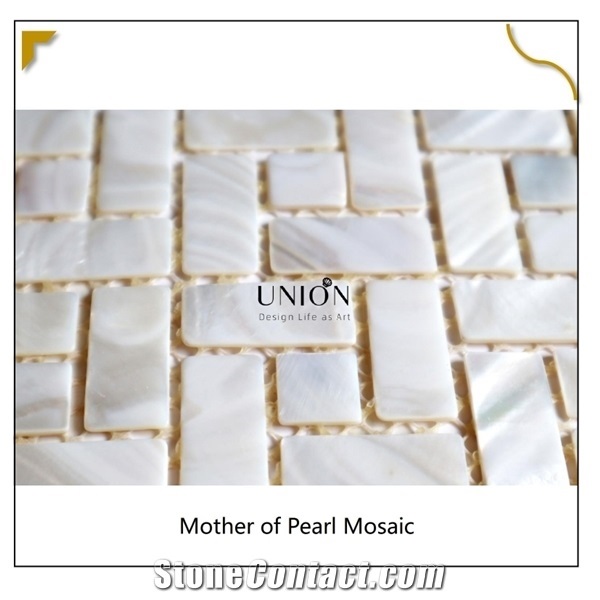 Natural White Mother Pearl Staggered Shape Brick Mosaic Tile