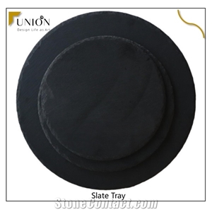 Practical Round Black Slate Cheese Tray Natural Stone Food