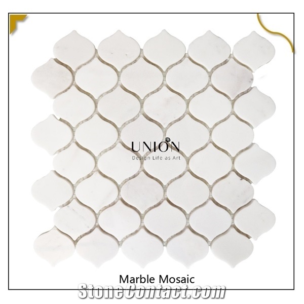 Thassos Timber White Lantern Shape Marble Mosaic Tiles Deco