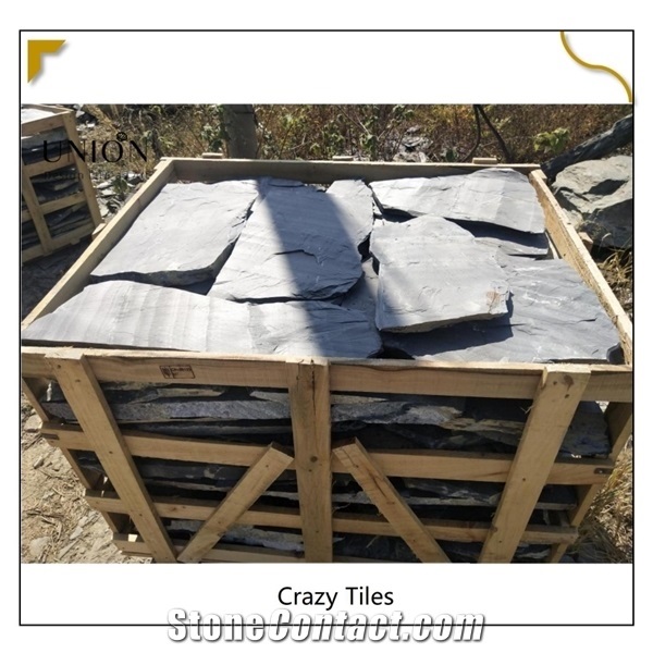 Type Of Crazy Black Slate Garden Flooring Tiles Paving Stone