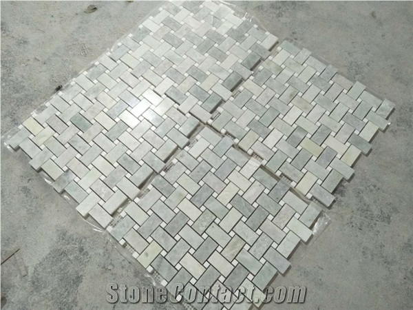 Ming Green Marble W/White Basketweave Mosaic Tile